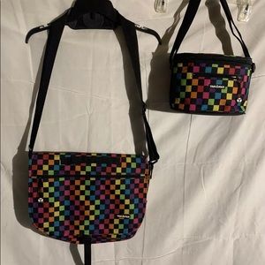 Yak Pak Messenger Crossbody Bag Backpack And Lunchbox 2 Piece Set, Black Rainbow